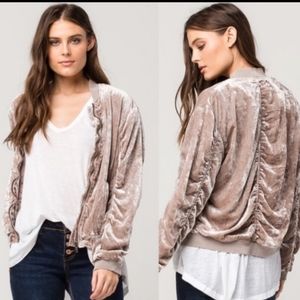 FREE PEOPLE RUSHED CRUSHED VELET  BOMBER JACKET MED-TAUPE